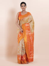 KAVVYA  BEIGE IKAT SILK SAREE